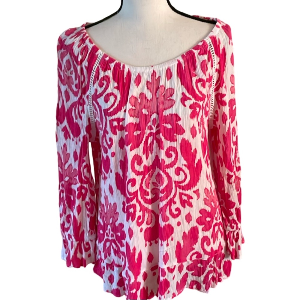 International Concepts Harmonic Print Peasant On/Off Shoulder Top Size XL